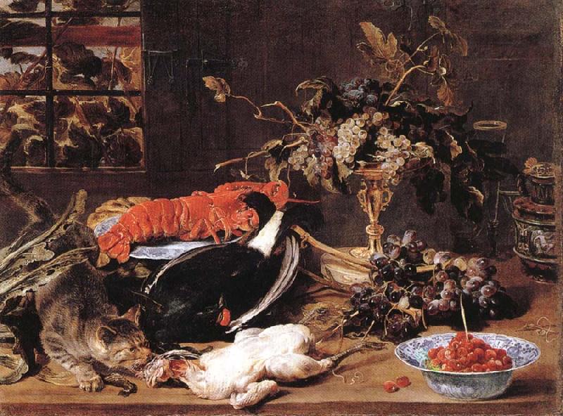 Frans Snyders Hungry Cat with Still Life oil painting image